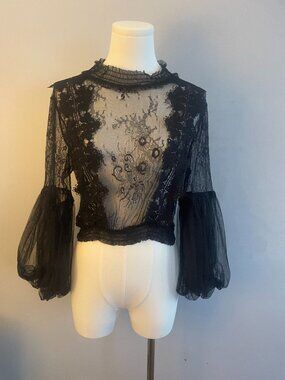 NWT Detailz Black Lace Mesh Crop Top Size S